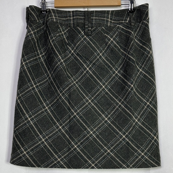 Wool Blend Plaid Lined Venezia Skirt in Charcoal Cream Light Blue Side Closure - Picture 4 of 6